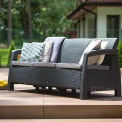 Диван пластиковый Корфу Макс (Corfu love seat max) графит в Пуровске - purovsk.mebel24.online | фото 3