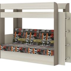 Кровать 2-х ярусная с диваном Карамель 75 (Музыка) Ясень шимо светлый/темный в Пуровске - purovsk.mebel24.online | фото