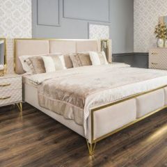 Кровать Lara 1600 с мягким изголовьем + основание (бежевый глянец) в Пуровске - purovsk.mebel24.online | фото 3
