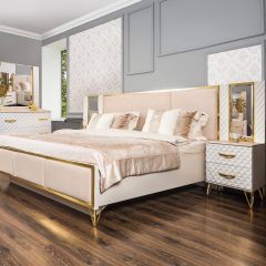 Кровать Lara 1600 с мягким изголовьем + основание (белый глянец) в Пуровске - purovsk.mebel24.online | фото 2