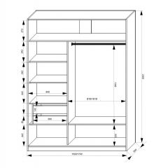 Шкаф-купе 1500 серии NEW CLASSIC K2+K2+B2+PL2(2 ящика+1 штанга+1 полка) профиль «Капучино» в Пуровске - purovsk.mebel24.online | фото 3