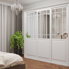 Шкаф-купе 2150 серии NEW CLASSIC K5+K5+K5+B22+PL3 (по 2 ящика лев/прав+1 штанга+1полка) профиль «Капучино» в Пуровске - purovsk.mebel24.online | фото