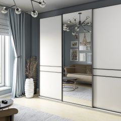 Шкаф-купе 2400 серии SOFT D5+D4+D5+B22+PL3 (по 2 ящика лев/прав+2штанги) профиль «Графит» в Пуровске - purovsk.mebel24.online | фото