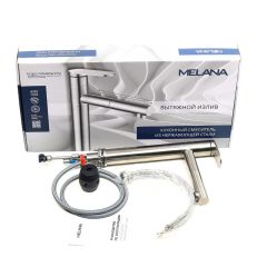 Смеситель д/кухни MELANA-F610303 Stello нерж.сталь, однорычажный, сатин, вытяжной излив в Пуровске - purovsk.mebel24.online | фото 2