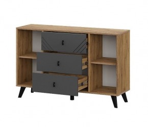 БАЙКАЛ Комод 3 ящика двухстворчатый (Графит/Дуб золотой) в Пуровске - purovsk.mebel24.online | фото 2