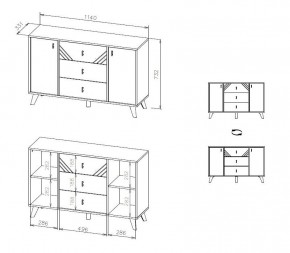 БАЙКАЛ Комод 3 ящика двухстворчатый (Графит/Дуб золотой) в Пуровске - purovsk.mebel24.online | фото 3