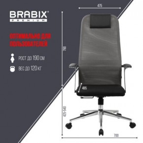 Кресло офисное BRABIX PREMIUM "Ultimate EX-801" хром, плотная двойная сетка Х2, черное/серое, 532918 в Пуровске - purovsk.mebel24.online | фото 5