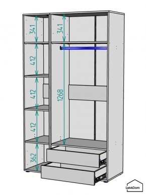Шкаф Linnea MHR-3-2 2050х1200х510 (Белый-М 11.1.2) в Пуровске - purovsk.mebel24.online | фото 3
