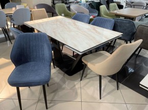 Стол Ниагара 140 БЕЖЕВЫЙ МРАМОР, стекло / ЧЕРНЫЙ М-City в Пуровске - purovsk.mebel24.online | фото 2